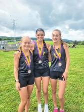 From left, West Milford High School juniors Ciara Clinton, Brenna Traverso and Amanda Harvey are captains of the girls cross country team. (Photo provided)