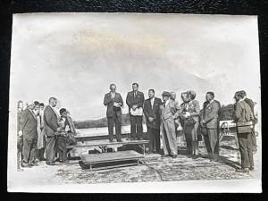 West Milford Mayor Robert Little speaks at the 1963 dedication ceremony for McCormack sports field, which is named for John T. McCormack. At right are attorney Louis Wallisch; Councilman Charles Salem; Frank J. McCormack, John’s brother; and school board trustees Audrey Kytle and James Gray. McCormack’s sister Catherine is seated at left. (File photo by Ann Genader)