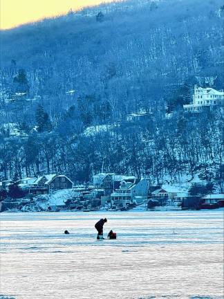 Greenwood Lake. Fishing on the ice