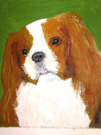 Selleck painted this King Charles spaniel from a photo.