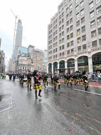 The Pipes &amp; Drums of the West Milford Highlander Band march in the St. Patrick’s Day Parade on Monday, March 17 in New York City.