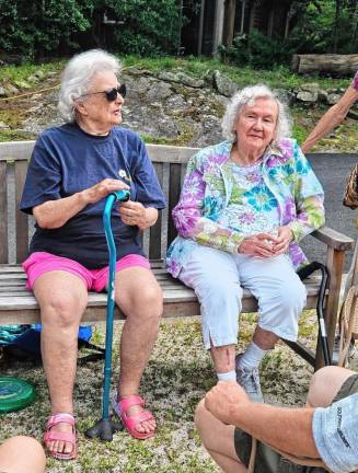 Betty Ann (Michelsen) Zeilnhofer, 87, and Ellen Foster, 96, chat with family and friends during the Mountain Springs 100th anniversary commemoration July 20. (Photos provided)