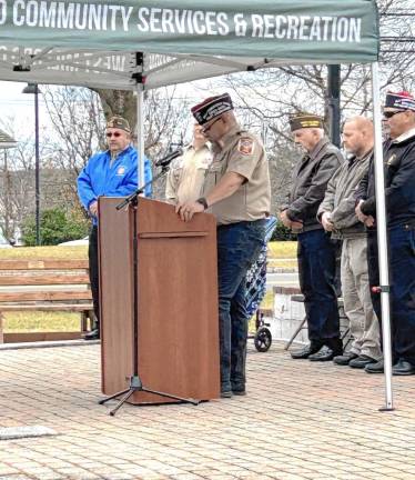 Rudy Hass, commander of Veterans of Foreign Wars Post 7198 in West Milford, speaks during the ceremony.