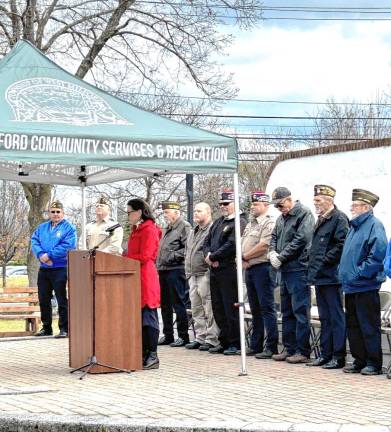 State Assemblywoman Aura Dunn speaks at the ceremony.