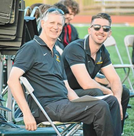 Brian McLaughlin, left, is retiring after 20 years as West Milford High School’s band director and music teacher. Matt Gramata will be the new band director. (Photos by Rich Adamonis)