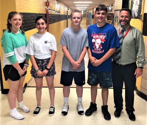 Pictured left to right, Charlotte Storch, Annabeth Jones, Seamus Basket, Jacob Schwarzlow and Principal Marc Citro. submitted photo