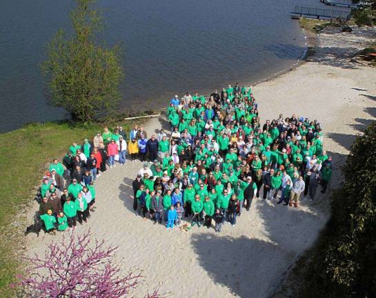 Photo courtesy of Mike Dygos The walkers formed a giant shamrock for luck before the walk.