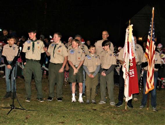 Local Boy Scouts present the nation&#x2019;s colors during the tree lighting ceremony.