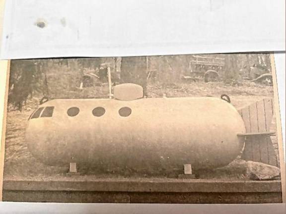 In 1969, the ‘yellow submarine’ in front of the old Apshawa School was a propane tank painted to look like a submarine. (Photo courtesy of Ann Genader)