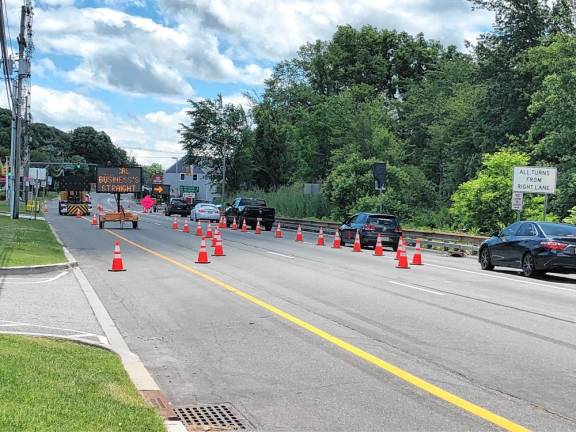 A detour is set up on Route 15 South in Jefferson. Even early Sunday afternoon, June 9, traffic on much of the detour was bumper to bumper. (Photo by Kathy Shwiff)