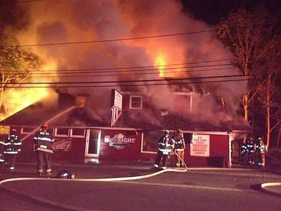 Photo provided Firefighters from West Milford and 20 surrounding towns responded to the fire at Jessie's Country Kettle and Pub on Greenwood Lake Turnpike last week.