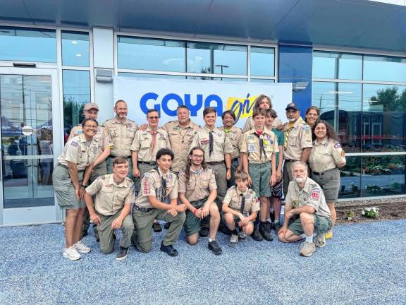 Troop members pose at Goya Foods headquarters in Jersey City.