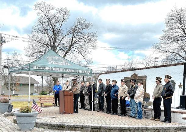 Rudy Hass, commander of Veterans of Foreign Wars Post 7198 in West Milford, speaks during the ceremony.