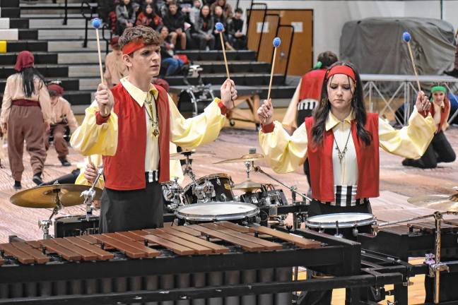 The Highlander Indoor Percussion squad performs ‘Mutiny’ in the 2025 Highlander Indoor Percussion Competition on Feb. 22 at West Milford High School.