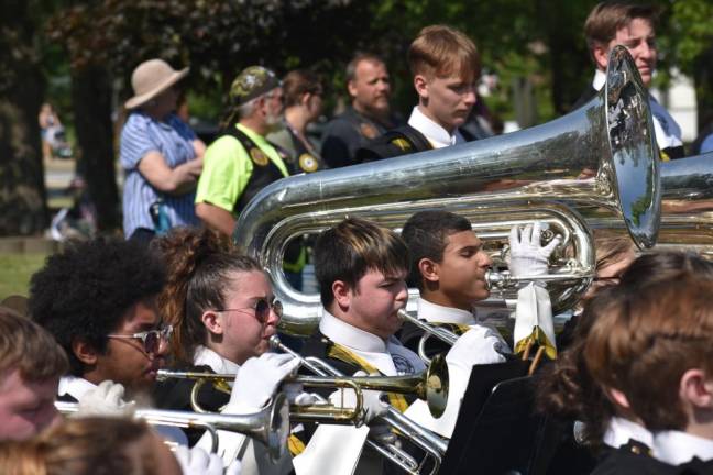 The West Milford High School Highlander Band plays during the ceremony.