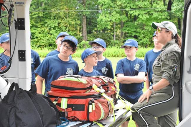 Cadets get a look inside the State Police helicopter.