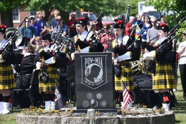 WMP5 The West Milford High School Highland Band Pipes &amp; Drums perform at the Memorial Day ceremony.