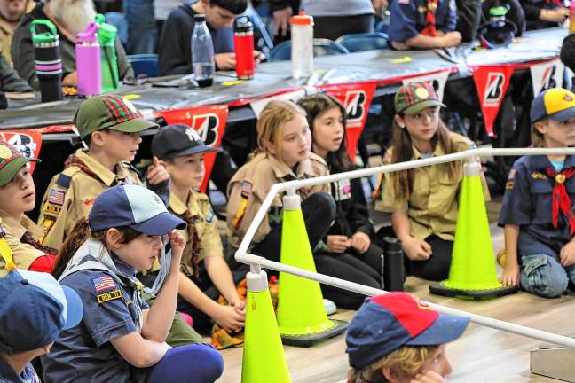 Cub Scouts watch the races.