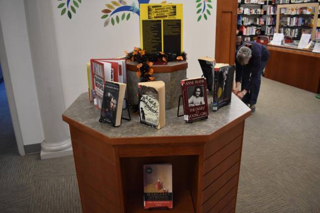 A banned book display at the Pike County Public Library in Milford, Pa. The display books are from the American Library Association’s annual list of most-challenged books. The library has been featuring these displays since the ‘90s. They’ve had no recent formal challenges, said library director Rose Chiocchi, though they have heard many comments from both sides at the circulation desk and via social media.