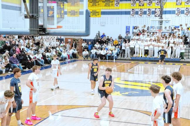 Jefferson's John Campbell is about to shoot from the free throw line in the first quarter. He scored seven points.