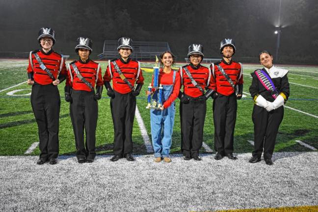 Lakeland Regional High School band members collect awards.