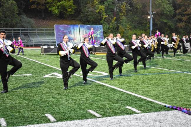 The West Milford Highlander Marching Band performs during the competition.