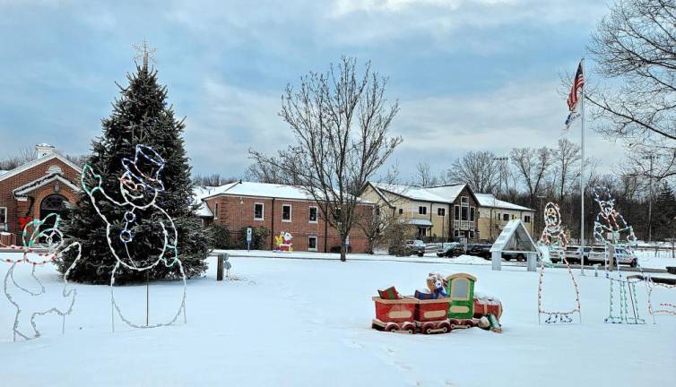 WX2 Christmas decorations in front of the municipal building.