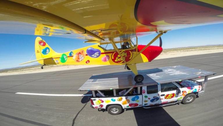 A new perspective of Kent Pietsch attempting his truck top landing.