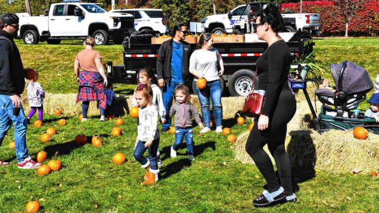 Children explore a pumpkin patch during the third annual Harvest Festival sponsored by the Passaic County Sheriff’s Office on Saturday, Oct. 12 at Bubbling Springs Park. (Photo by Maria Kovic)